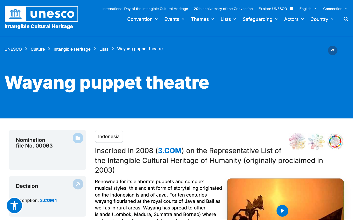 Wayang Puppet Theatre: Masterpiece of Oral and Intangible Heritage